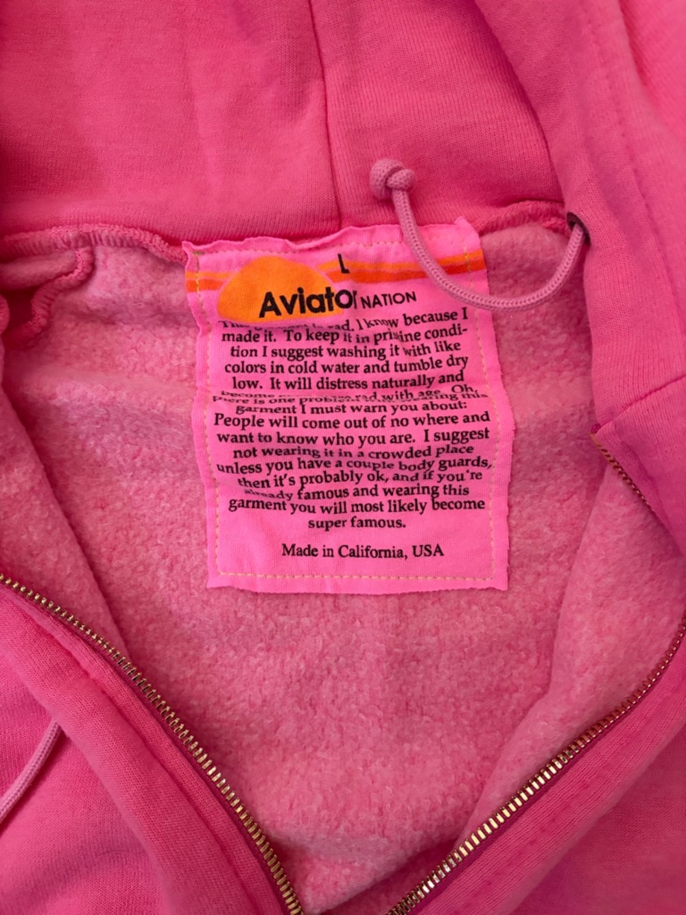 Aviator Nation Hot Pink Hoodie with Gold Zipper Accents - Picture 3 of 7